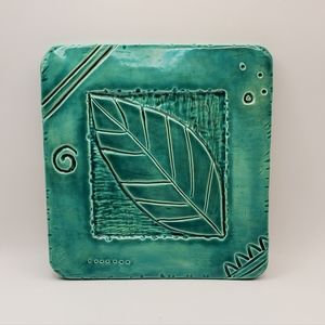 Vintage Soul By Lisa Glaze Teal Art Pottery Trivet Tile Signed Char Murray 8×8"